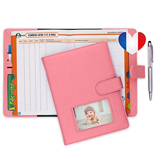 Protege carnet de sante bebe enfant personnalise pour Fille avec STYLO | Couverture carnet | Pochette ordonnance et carte vitale | BONUS autocollants | Coffret...