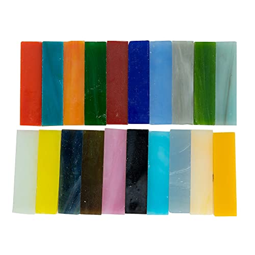 Rectangle Mosaic Tiles Stained Glass Strips, 0.4" X 1.6" Cathedral Glass Mosaic Pieces For Diy Crafts Assorted Colors 14Oz/400G #TOP3