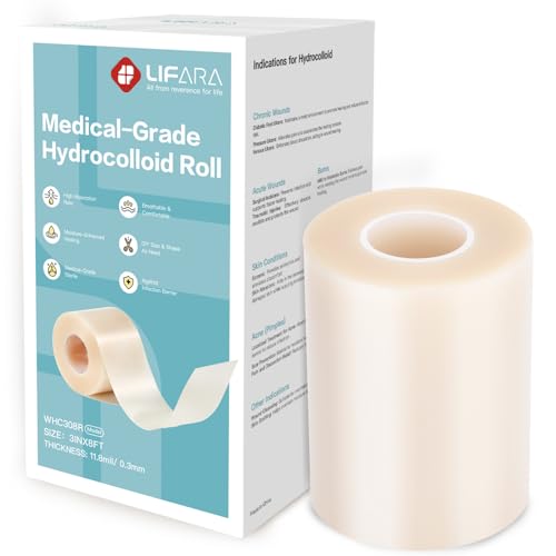 Image of LIFARA Hydrocolloid Roll for Wound Care - Cut-to-Size, Extra Large Hydrocolloid Patch Bandages with Self-Adhesive, Waterproof, First Aid Kit Essential (3in*8ft, 11.8mils / 0.3mm Thickness)