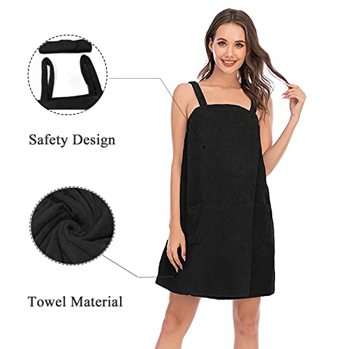 Verve Jelly Women Adjustable Closure Lightweight Spa Bath Body Wrap for Women Towel, Black - Image 4