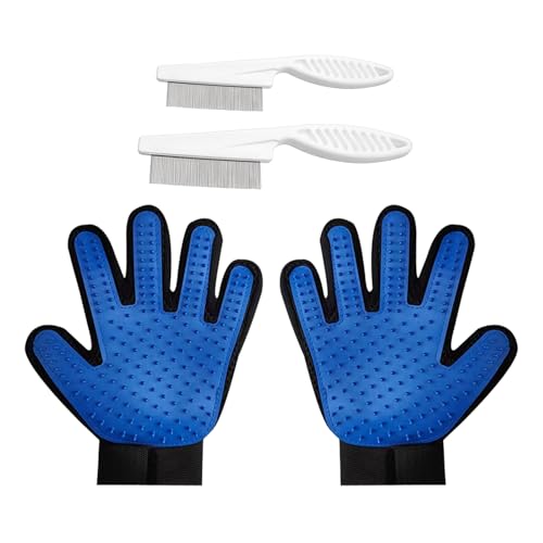 CHROMACRAFT 1 Par De Guantes De Aseo, 2 Peines De Aseo, Guantes De Masaje Antideslizantes para Perros Y Gatos, Guantes con Puntos De Silicona, Accesorios para El Cuidado De Mascotas