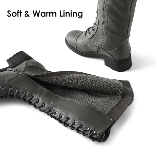 DREAM PAIRS Women's Pu Knee High Riding Combat Boots,Size 6,Grey,GEORGIA
