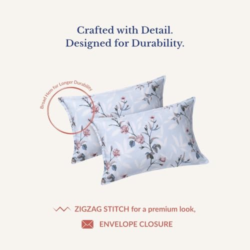 Image of Jaipur Weaves Fitted Bedsheet Queen Size 100% Pure Cotton Bed Sheet with 2 Pillow Covers, 240 TC Premium Bedding Set, 60x78 inches, Super Soft Cozy(Spring Tulips Blue)
