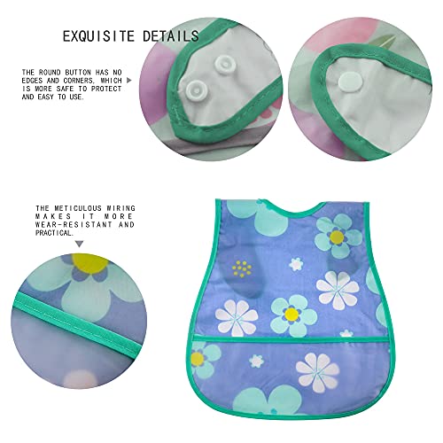 Babyhood Waterproof Baby Bib Infant with Snaps Fits Baby & Toddler 6-24 Months - 4pcs (Floral Bunny Fish)