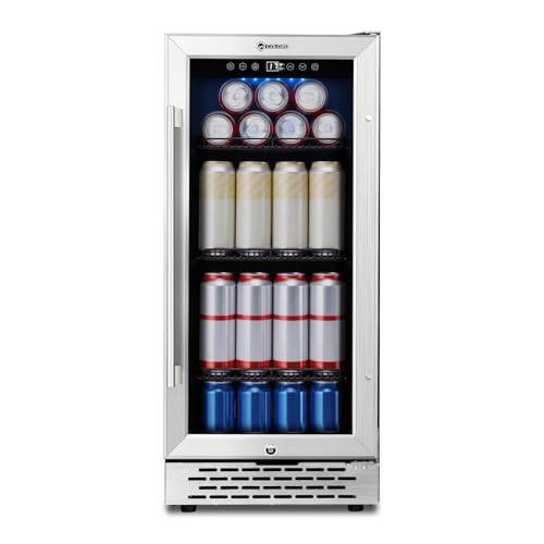 COLOZO 15 Inch Beverage Refrigerator Under Counter 130 Cans Beverage Fridge with Tempered Glass Door & Lock 37-65F Beverage Cooler For Home/Bar Built-in/Freestanding Mini Drink Cooler(3.53 cu.ft)