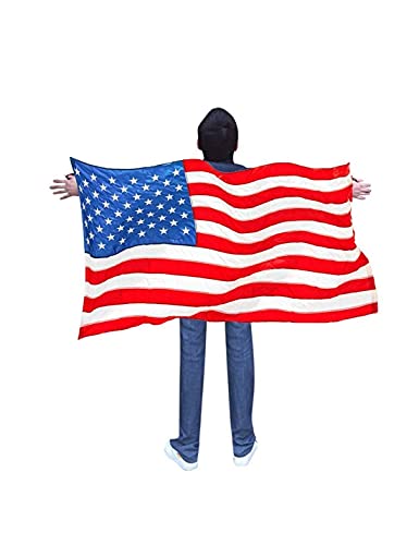 DomeStar USA American Flag Cape Cloak Costume, Wearable Flag with Sleeves Classic Flag, 2 Differents Wearing Methods