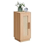OCTTZ Tables de Chevet, Table de Nuit en Étroite avec 1 Compartiment Ouvert, Table d'appoint en Bois avec Décorés à La Main en Rotin, pour Chambre à Coucher (No compartmento, 1)