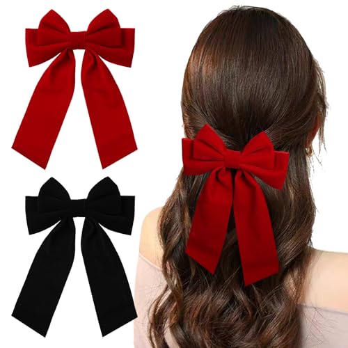 BVIIE-Hair-Bows-for-Women-Girl-2-Count-Handmade-7-Soft-Velvet-Bow-Hair-Clips-French-Style-Hair-Accessories-Back-to-School-Wedding-Prom-Black-and-Red