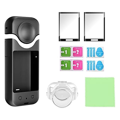 RIGINADO Silicone Case Lens Cap Screen Tempered Film for Insta360 X3-Set of 3 Cover