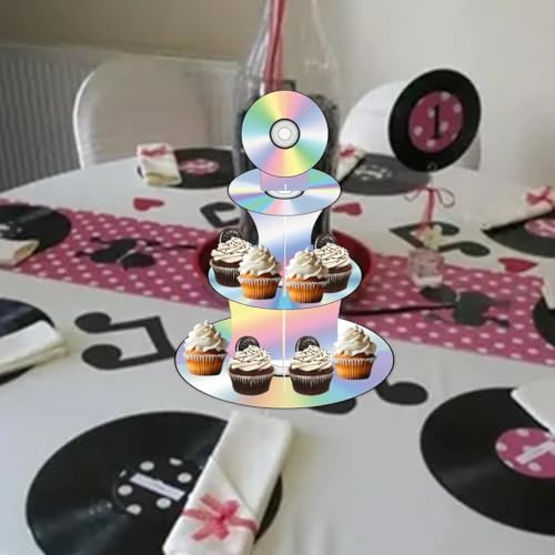 Image of Zliisang 90s CD Cupcake Stand 3-Tier Y2K 2000s Theme Cake Stand Dessert Display Tower Holder Table Centerpiece 90s Birthday Party Decoration Favor Supplies