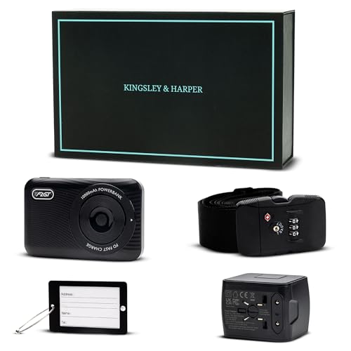 Kingsley & Harper Travel Gift Set | 10,000mAh Wireless Power Bank, Universal Adapter, TSA Strap & Luggage Tag | Travel Essentials for Men & Women | Ideal Holiday or Bon Voyage Present