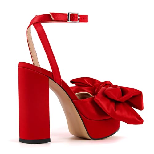 Richealnana Women's Platform Bowknot Chunky Heel Sandals Ankle Strap With Buckle High Heel Sandals For Party Prom Wedding4