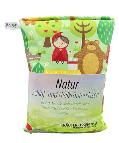 Kräuterkissen, Natur Schlaf- und Heilkräuterkissen,25x20cm, gefüllt mit 8 verschiedenen Heilkräutern,u.a.beruhigende Einschlafhilfe, Design Märchenwald