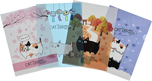 セラミック藍 A4クリアファイル 4柄セット 猫3兄弟 四季 サイズ：約W22 D31 23088