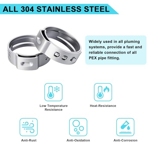 Image of 50 Pack 1 /2 Inch PEX Cinch Clamps Rings, 304 Stainless Steel PEX Crimp Rings, Pinch Clamps for PEX Tubing Pipe Fittings Connection