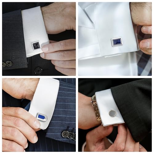 Image of Wynameleri Mens Cufflinks Set 12 Pairs, Black Cuff Links Pack of 12 for Men Silver and Gold, for Business, Wedding,Party Gift Pack in Case