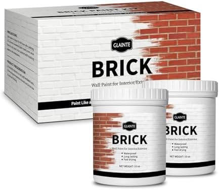 GLAINTE Brick Transformation Paint for Brick, Fireplaces, Walls, and Concrete, Interior/Exterior, 32 oz Kit, White, Included Tools