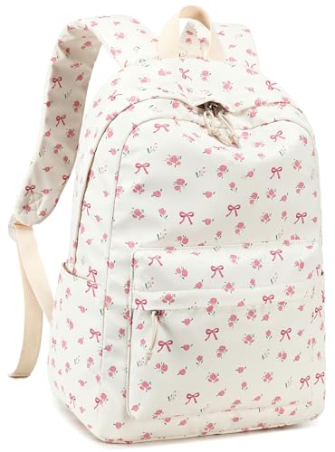 LOIDOU Mochila para meninas, mochilas escolares para o ensino fundamental e médio, mochilas para laptop, Conquette branca, Large, Mochila infantil