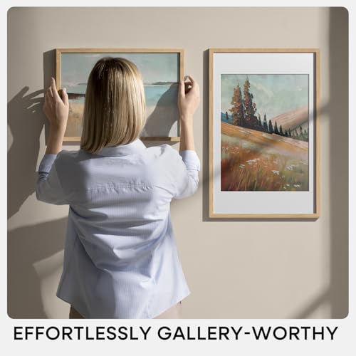Image of Homeforia Wood Square Frame 14x14, High End Natural Oak 14 x 14 Light Wooden Picture Frames with Mat 12 by 12 inch Photo, 14by14 Poster Frames Matted to 12x12 Print, Tempered Glass, Wall Kit, Set of 3