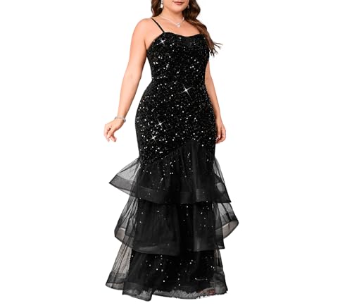 Women Sexy Sleeveless Sequin Mesh Patchwork Maxi Dress Red Plus Size Sling Cocktail Party Formal Gowns