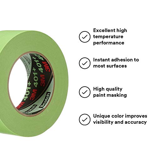 3M 401+ High Performance Masking Tape, Green, 48 Mm X 55 M - Strong Holding Power For Automotive, Specialty Vehicle And Industrial Markets, Case Of 12 #TOP3