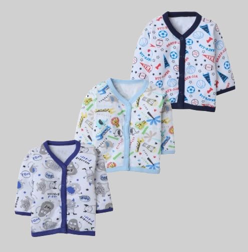 Image of Baby Boys' & Baby Girls' T-Shirt Hosiery Cotton Clothing Full Sleeve Jhabla /Vest Front Open T- Shirt with Snap Buttons