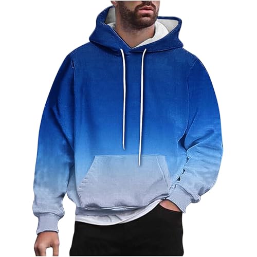 Plus Size Hoodies for Men Gradient Print Long Sleeve Sweatshirt Fashion Casual Everyday Hoodie with Kangaroo Pocket