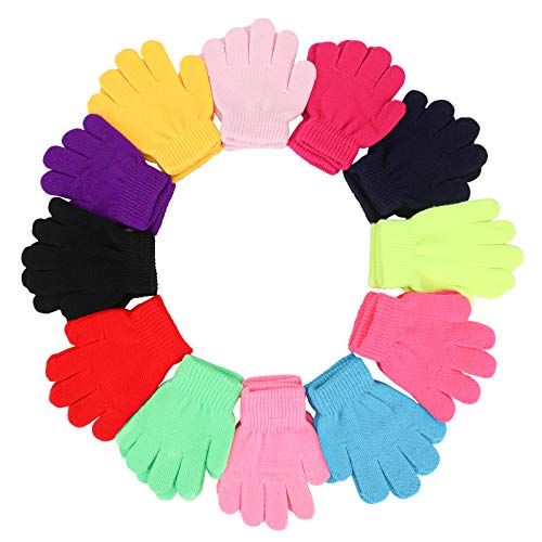 QKURT 12 Paare von Kinderhandschuhe, Magische Stretch Handschuhe Voller Finger Kinder Handschuhe für 3~6 Jahre alte Kinder Mädchen Jungen