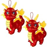 2 Pcs 22 CM 2024 Chinese New Year Plush Dragon Animals Lucky Mascot Toys Red Chinese Zodiac Dragon Plush Toy Chinese Spring Festival Tradition Zodiac Gift Blessing Souvenir Home Car Decor