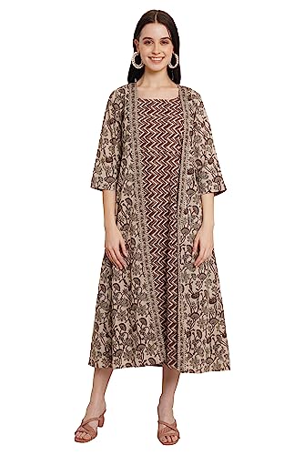 Image of COTLAND Fashions Jaipuri Cotton Flared Strappy Dress with Jacket for Women