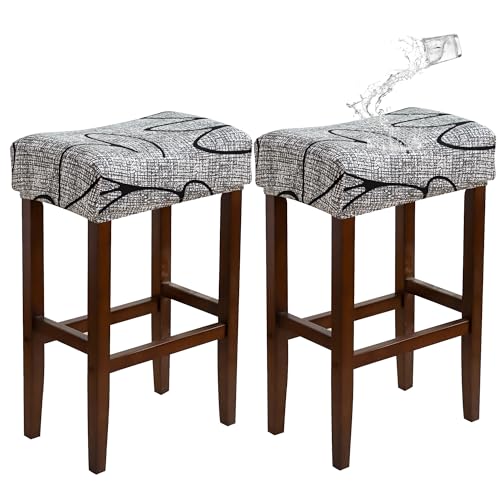 Image of Waterproof Bar Stool Covers Rectangle Set of 2 Stretchable Patterned Seat Cushion Covers for Backless Barstools Washable