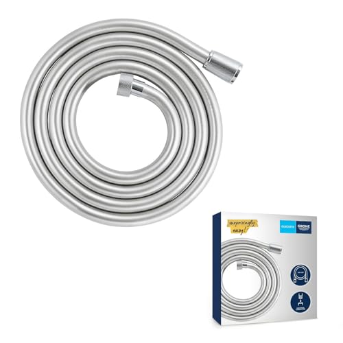 GROHE Flexible tuyau de douche salle de bains VitalioFlex Silver, tuyau de douche 2000mm, anti-pliures, finition brillante, raccord fileté universel 1/2, chromé, 27507001 (Import Allemagne)