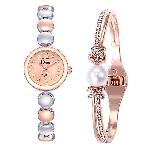 Preisvergleich Produktbild LuckhomeDamen-Smartwatch mit Edelstahl ArmbandLicht Mädchen Temperament Uhr Armband Set Kettenuhr GeburtstagsgeschenkC