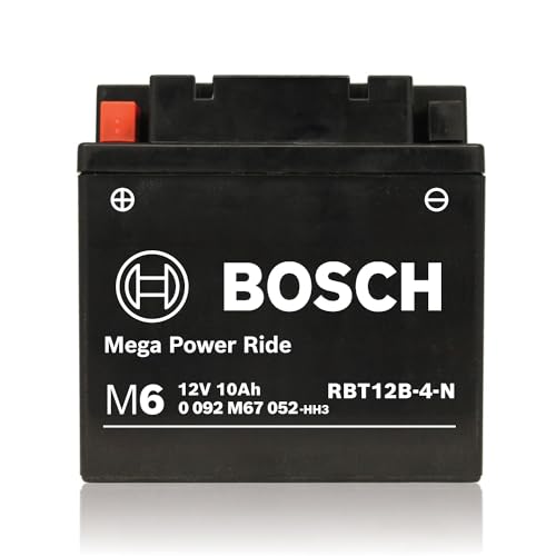 BOSCH AGM Motorcycle Battery, Powersport Battery M6 RBT12B-4-N Mega Power Ride - 12V, 10 A/h Rate, 175 CCA, Lead-acid for Two-Wheeler Vehicles, Type B, Left (+) Right (-), 150 x 70 x 130 mm