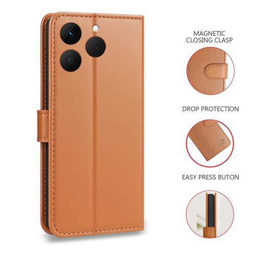 Image of AIBEX Shock Proof Flip Compatible for Realme 15T 5G Flip Cover Leather Finish | Inside TPU with Card Pockets | Wallet Stand | Complete Protection Flip Case- Brown