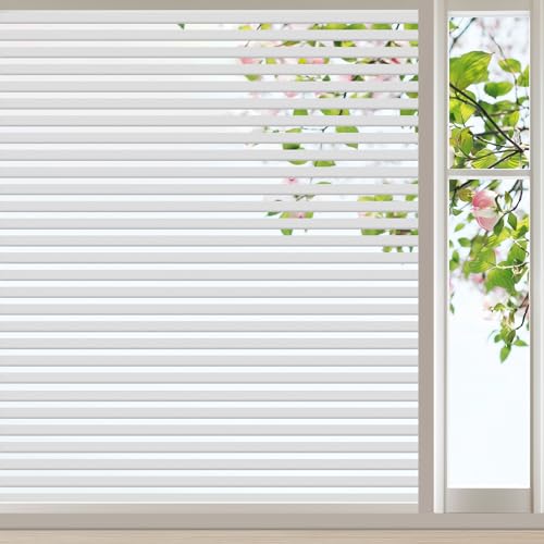 Linarun Window Film Privacy Film for Glass Windows Stripe Pattern Frosted Window Film No Glue Static Cling Privacy Film for Office Home Kitchens,30x200 cm