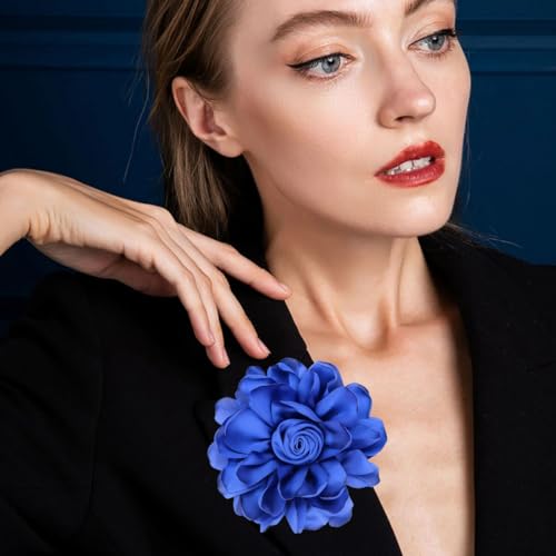 Image of Extra Large Satin Fabric Flower Brooch for Women Elegant Rose Camellia Floral Brooch Pin Handmade Big Satin Fabric Flower Statement Brooch Pin Vintage Clothing Hat Bag Accessories Christmas Wedding Bridal Birthday Jewelry