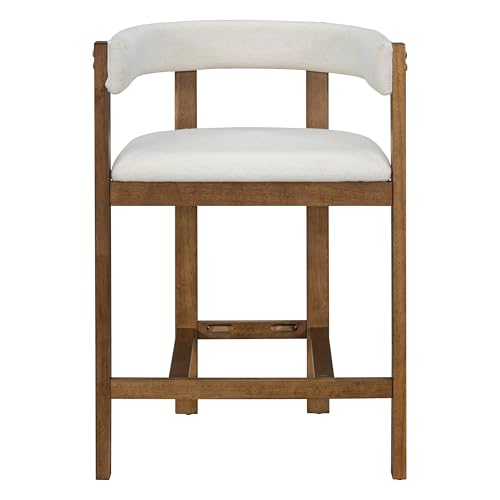 Christopher Knight Home Set de 2 Butacos Modernos Tapizados de Tela Altura Mostrador para Comedor, Taburetes de Madera de Caucho para Isla de Cocina, Sillones con Reposapiés y Respaldo Curvo, Beige y Nogal miniatura 5
