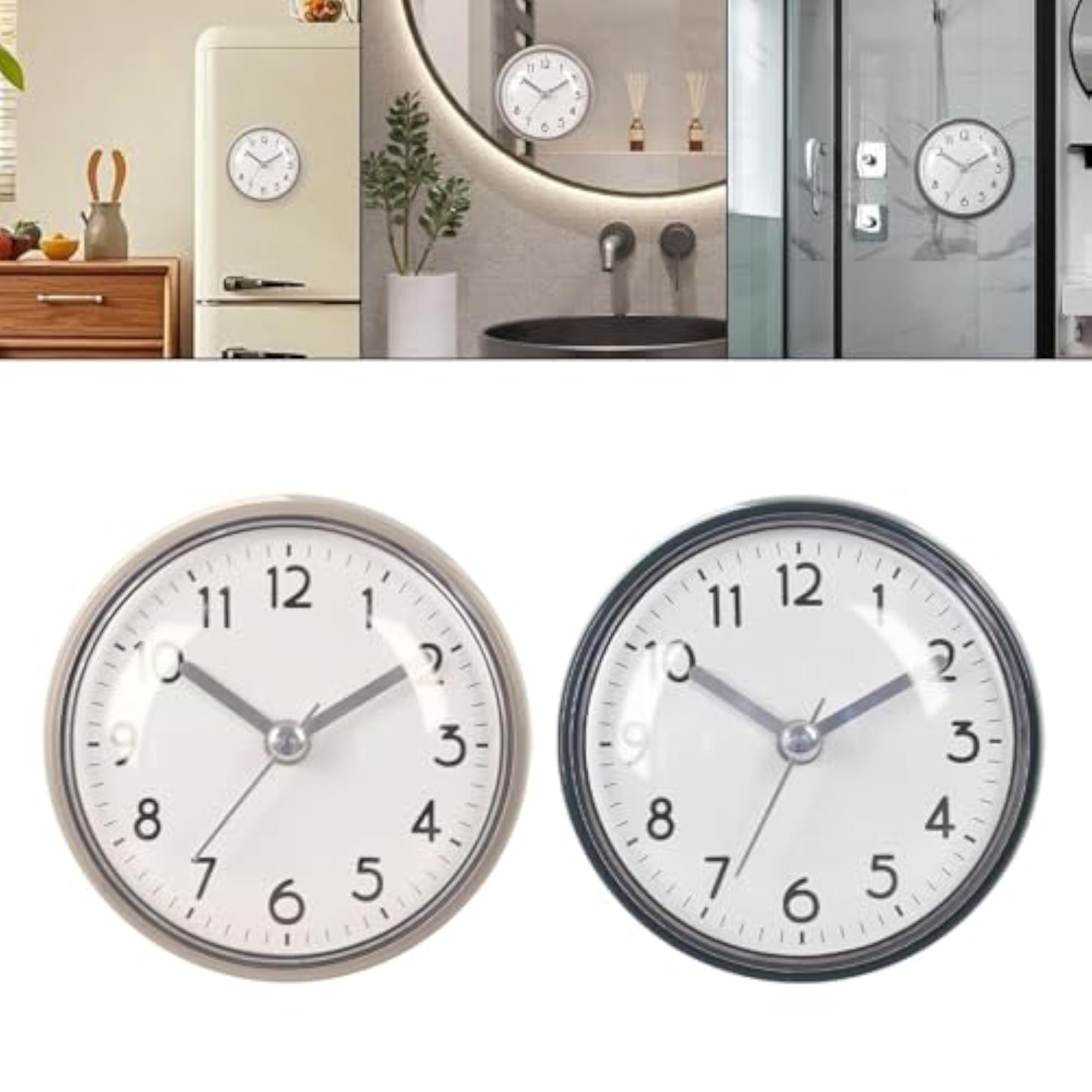 Waterproof Bathroom Clock Modern Shower Wall Clock, White and Gray