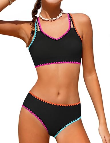 Image of Weixinbuy Girls Swimsuit Color Block Bathing Suit Adjustable Strap Two Pieces Bikini Swimsuits Beach Swimwear for Girls 9-16Y