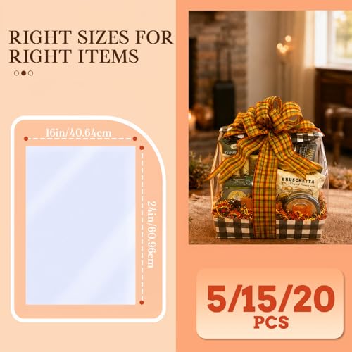 Image of WIKDAY Heat Shrink Wrap Bags for Gift Baskets 20 PCS 16x24 Inches Large