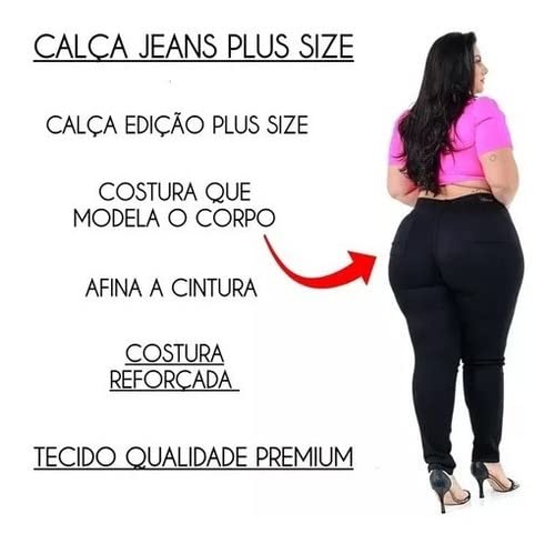 Calça Jeans Dins Flare Preta Modeladora Plus Size Cós Alto e Modelador Elegante e Chique. (as2, nume