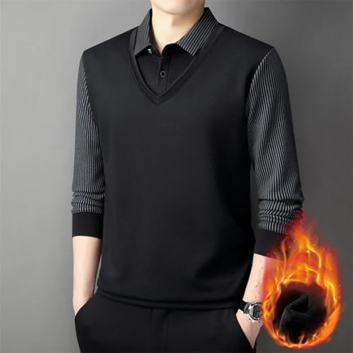 Men's False Two Piece Lapel Knit Sweater,Striped Lapel False Two Piece Knit Sweater,Men's Lapel Sweater2