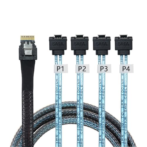 Cable PCIe Slimline SAS 4.0 38pin SFF-8654 4i a 4x SATA 90° 1m miniatura 4