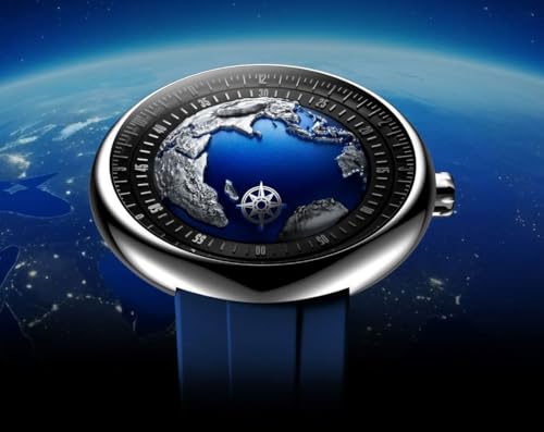 Image of CIGA Design Blue Planet Men's Luxury Watch, Stainless Steel Case, Automatic Movement, Rubber Strap, 30M Water Resistant Timepiece, Blue Dial, 2 Years Warranty - U033-SU01-W6U