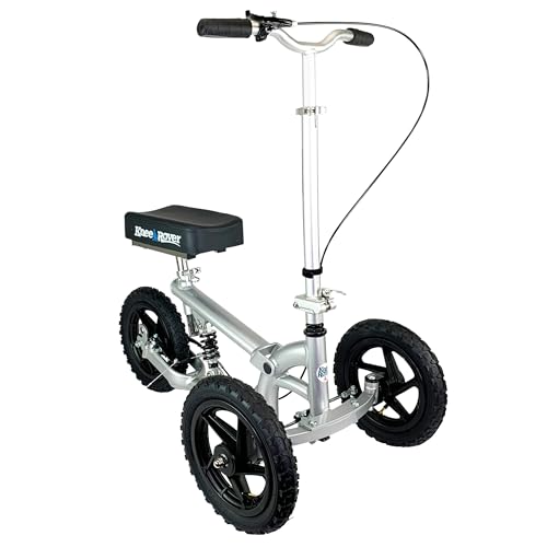 KneeRover PRO All Terrain Knee Scooter with Shock Absorber for Adults for Foot Surgery Heavy Duty Knee Walker for Broken Ankle Foot Injuries - Leg Scooter Best Knee Crutch Alternative (Silver)