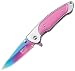 Master Cutlery MT-A824RPK 4" Folder, Rainbow Blade, Mirror Handle Pink Overlay with Clip