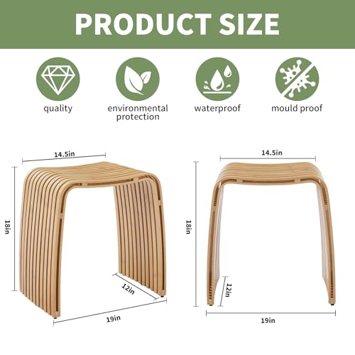 CWUINT Bamboo Bathroom and Dining Stool, Bamboo Bench, Durable and Beautiful Designed for Bathroom Room, Dining Room, Living Room and Bedroom,