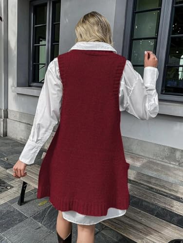 Image of Zeagoo Womens Sweater Vest Dress Pattern Knitted Pullovers Sweaters V Neck Tank Sweater Dress with Pockets