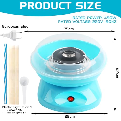 Zuckerwattemaschine Für Zuhause, Zuckerwatte Maschine, Retro Cotton Candy Machine, 450w Für Verschiedene Partys Einfache Bedienung Und Leicht Reinigen Cotton Candy Machine Inkl. Zubehör(Blau) – Bild 3